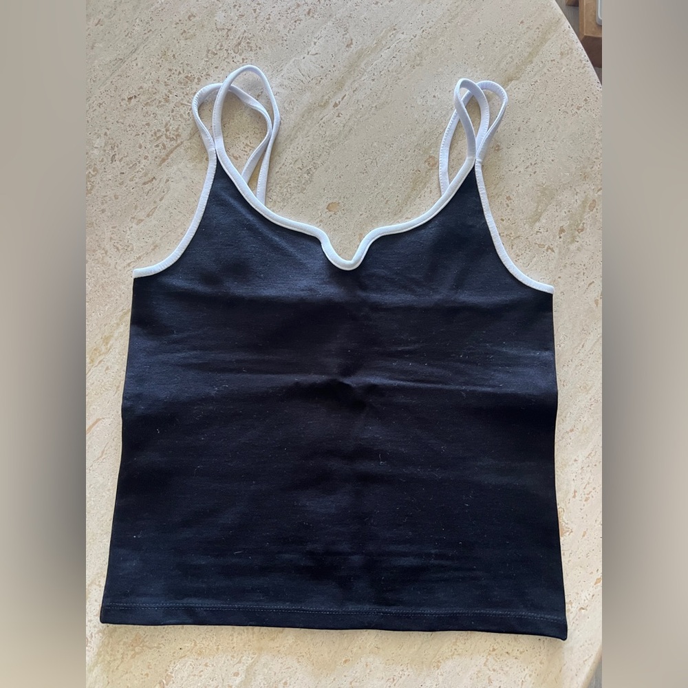 Mango black stretch top with white straps size XS